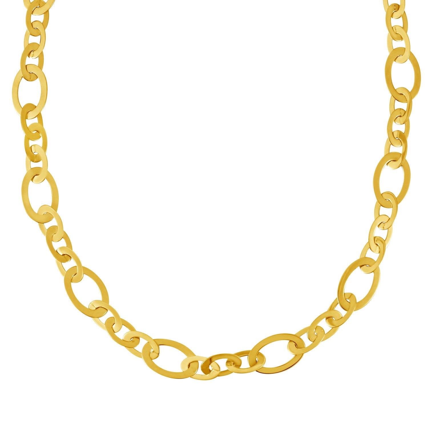 Large Flat Oval Link Necklace in 14K Yellow Gold (7.90 mm) in a sleek high-contrast midnight luxury editorial style